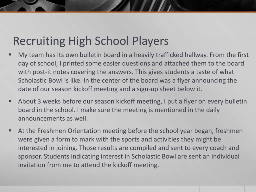 recruiting high school players my team