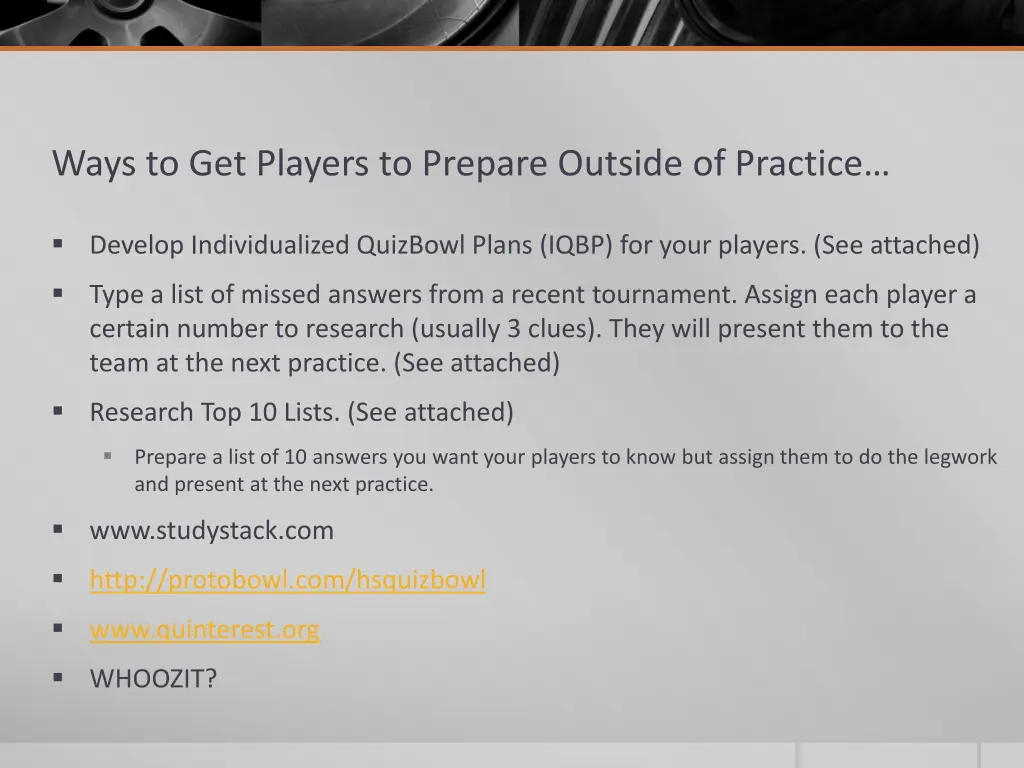 ways to get players to prepare outside of practice