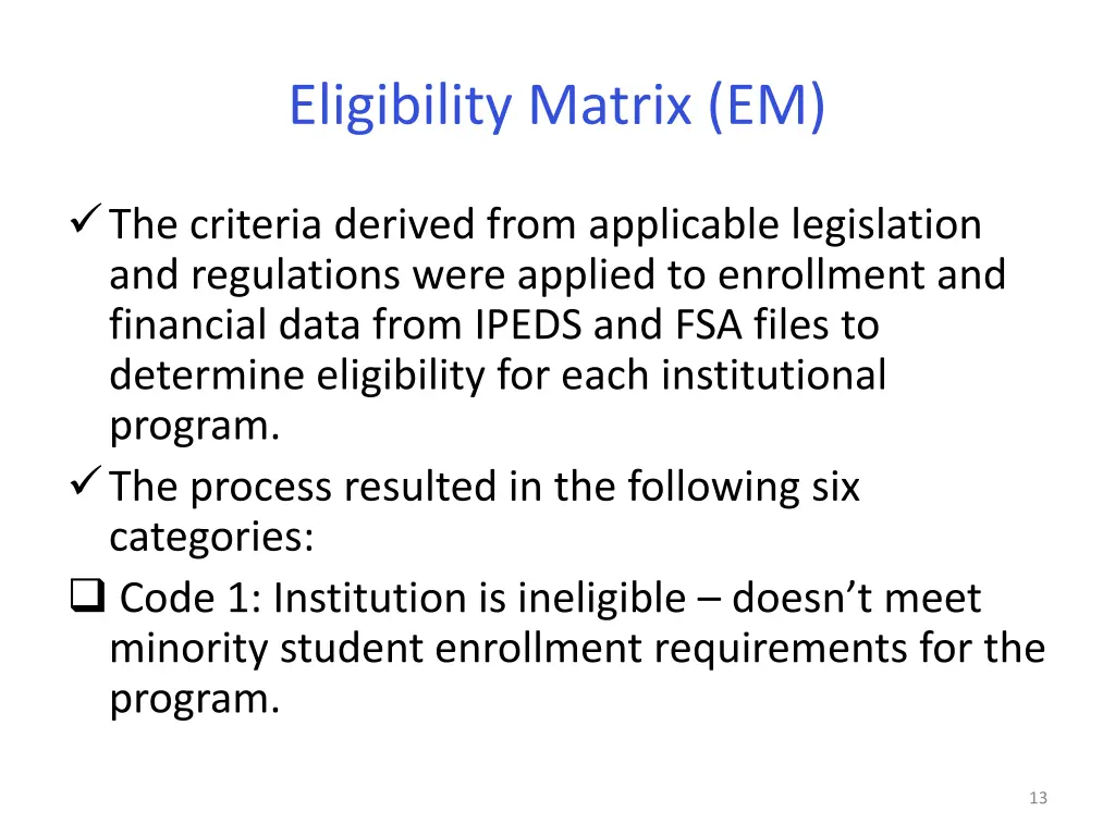 eligibility matrix em 1