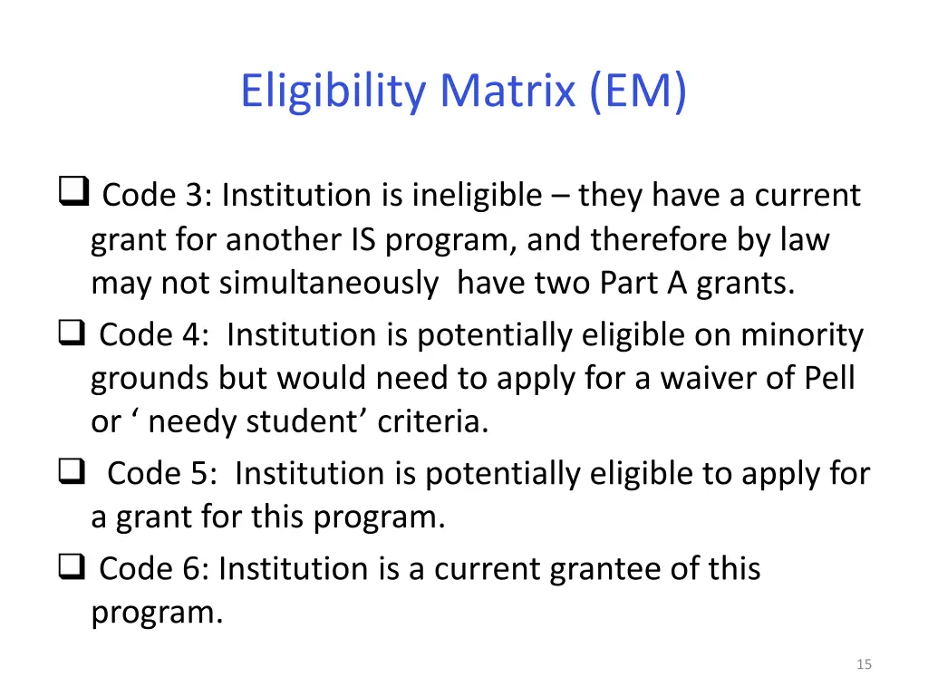 eligibility matrix em 3