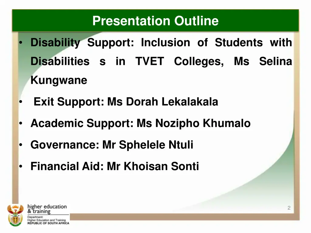 presentation outline