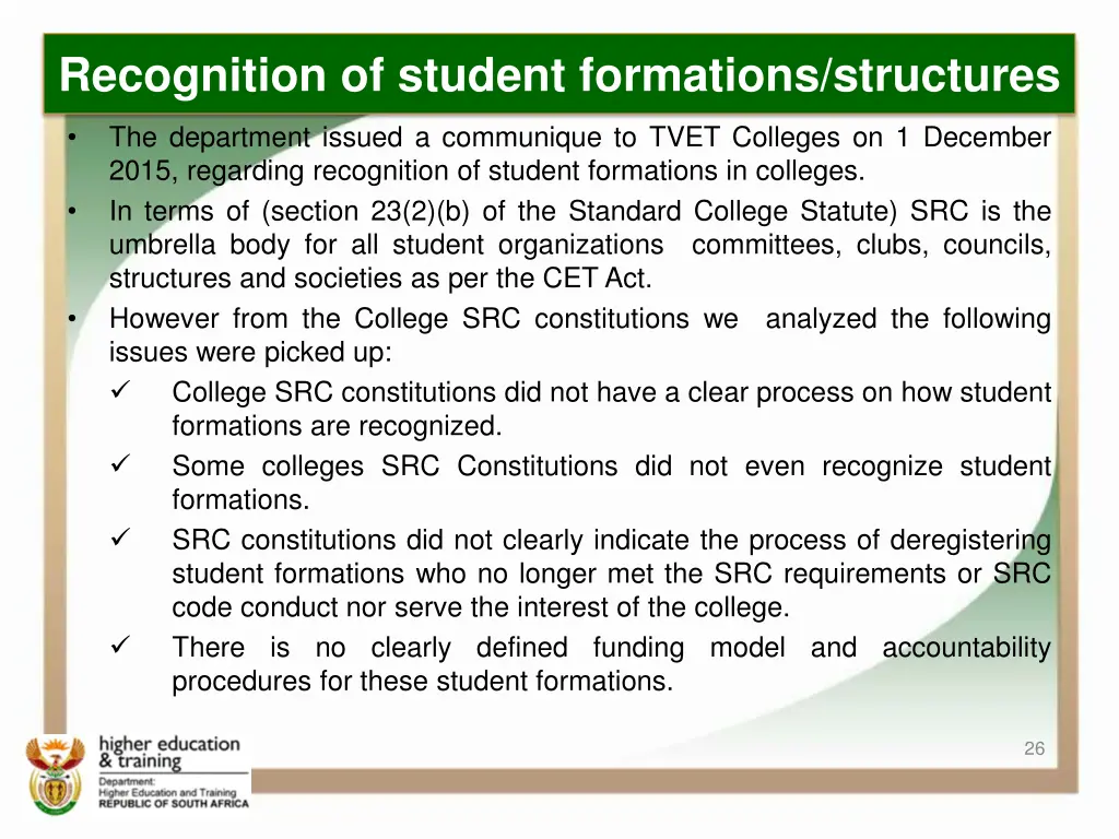 recognition of student formations structures