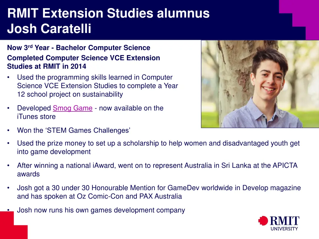 rmit extension studies alumnus josh caratelli