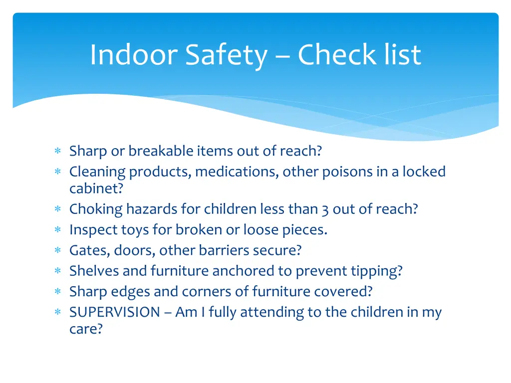 indoor safety check list