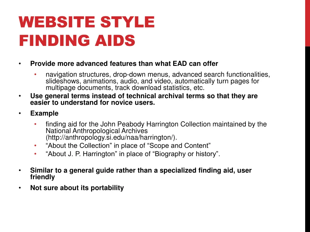 website style finding aids