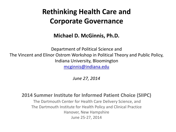 rethinking health care and corporate governance