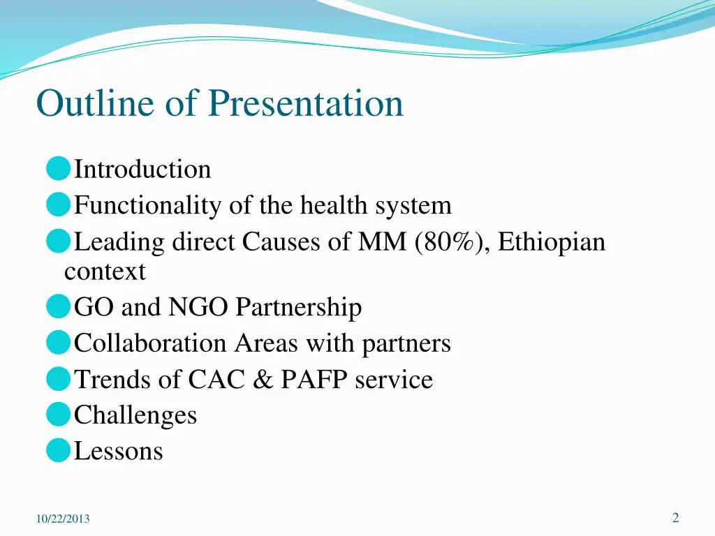 outline of presentation
