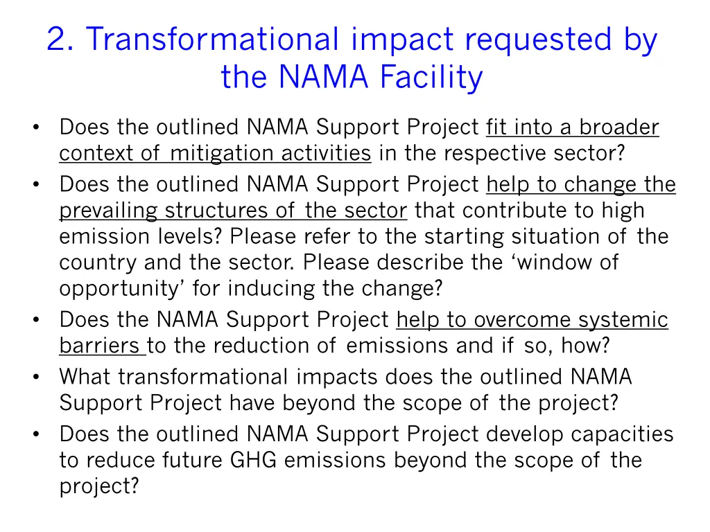 2 transformational impact requested by the nama