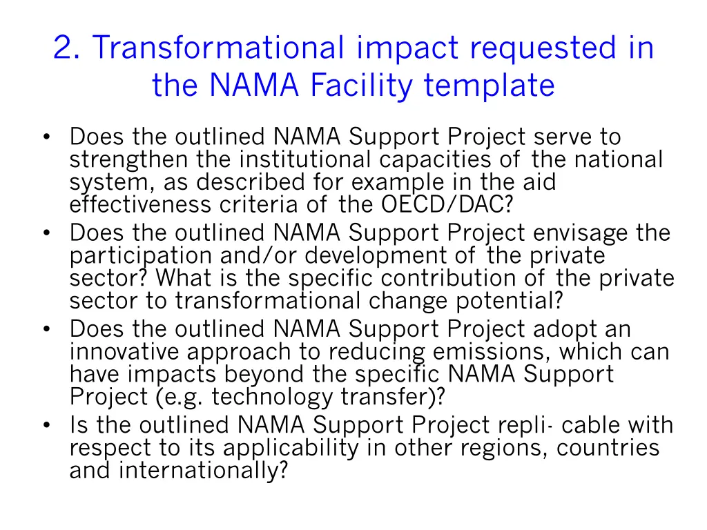 2 transformational impact requested in the nama 1