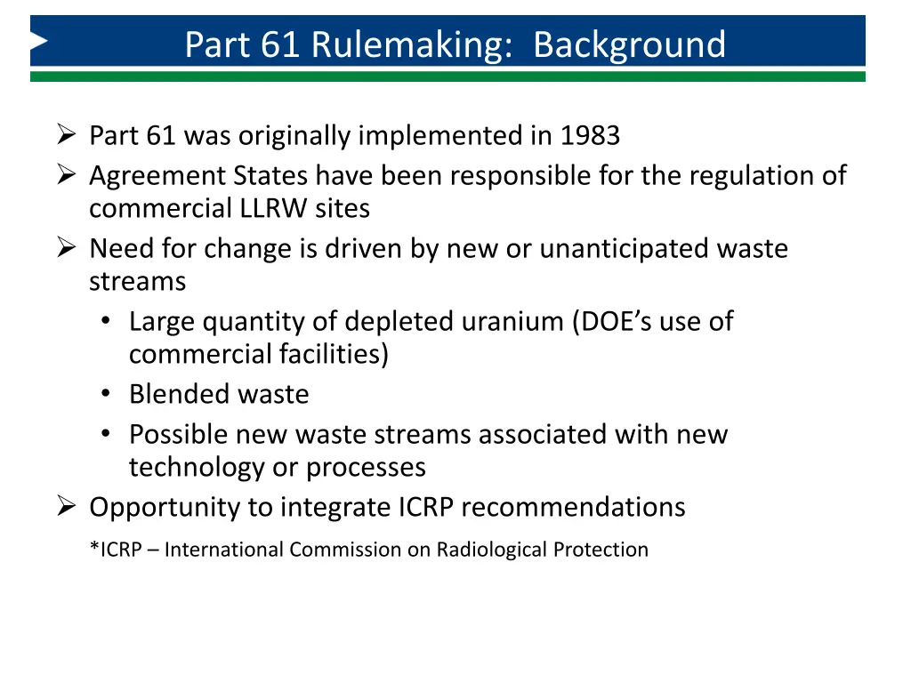 part 61 rulemaking background