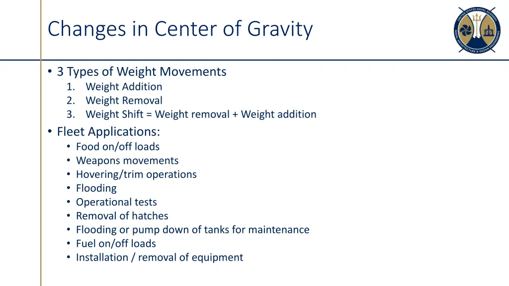 changes in center of gravity 1