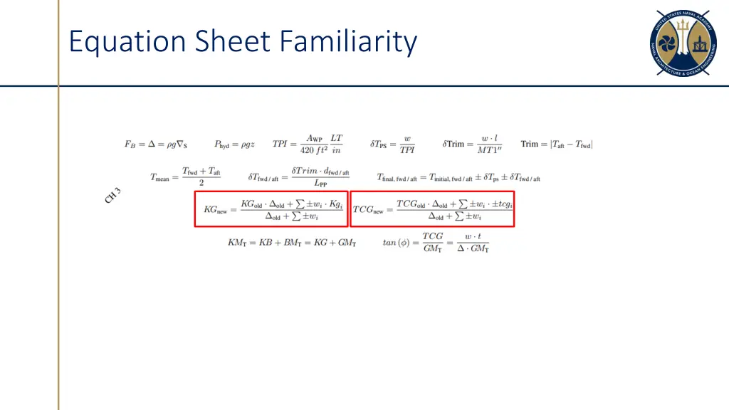 equation sheet familiarity
