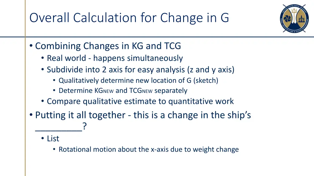 overall calculation for change in g