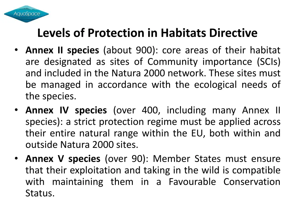 levels of protection in habitats directive annex