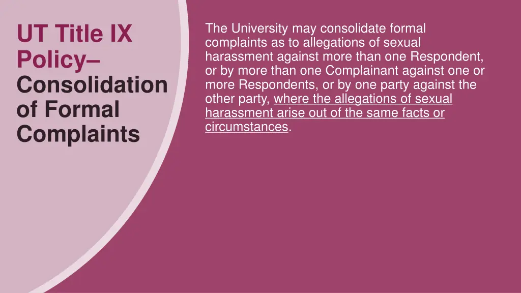 ut title ix policy consolidation of formal