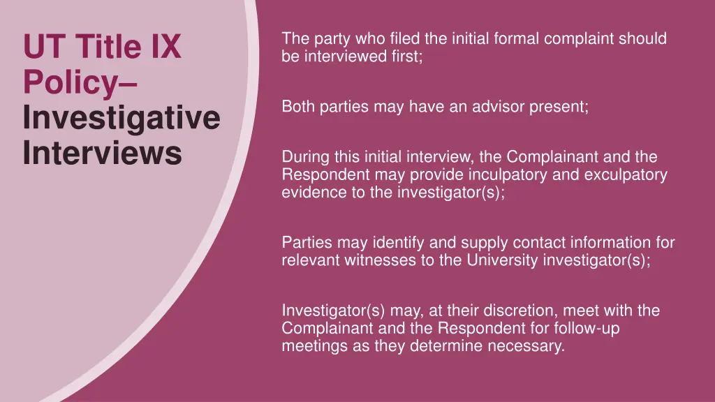 ut title ix policy investigative interviews