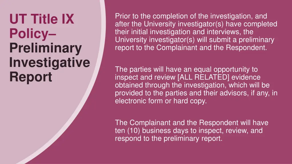 ut title ix policy preliminary investigative