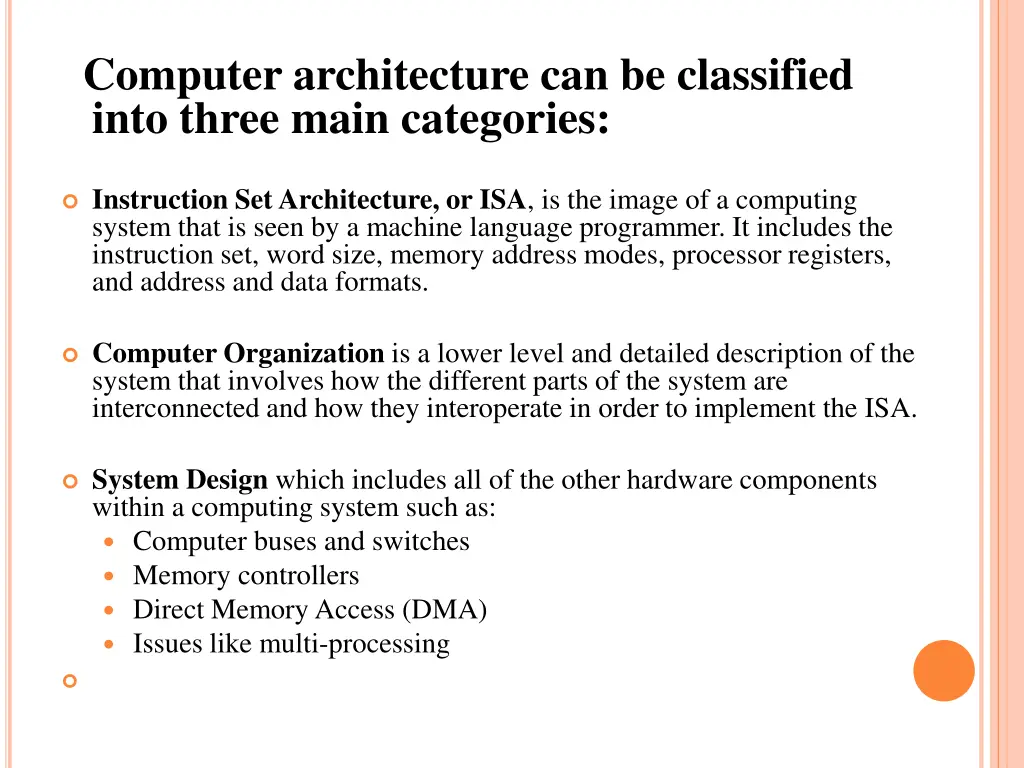 computer architecture can be classified into