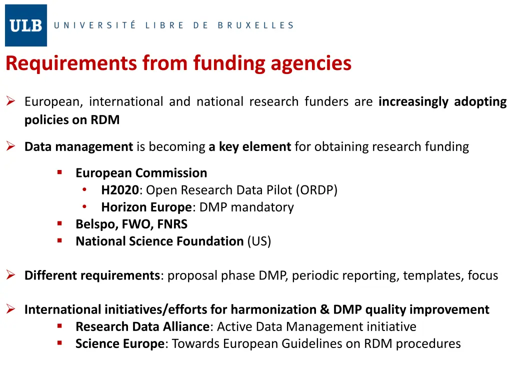 requirements from funding agencies