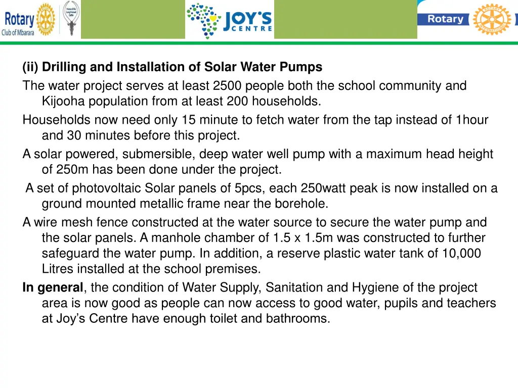 ii drilling and installation of solar water pumps