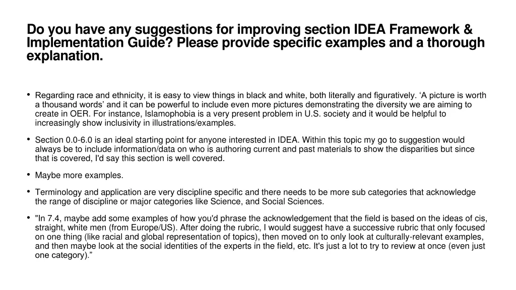 do you have any suggestions for improving section