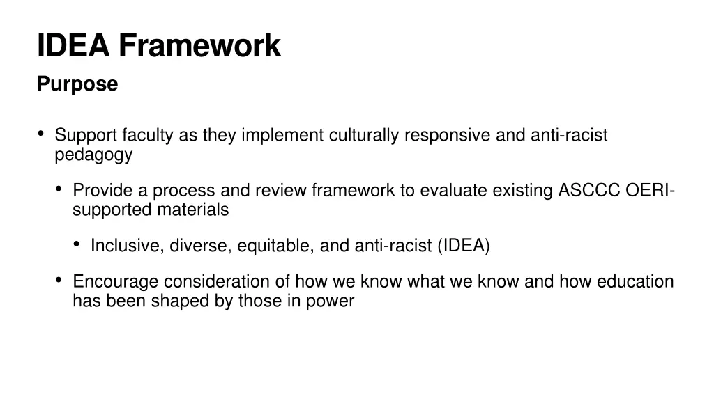 idea framework purpose
