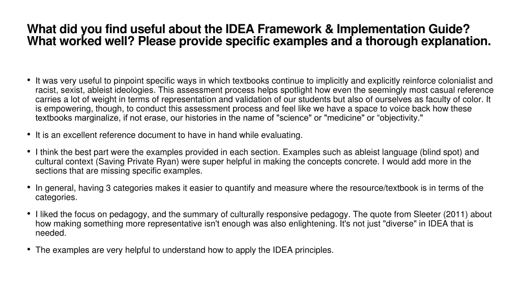 what did you find useful about the idea framework
