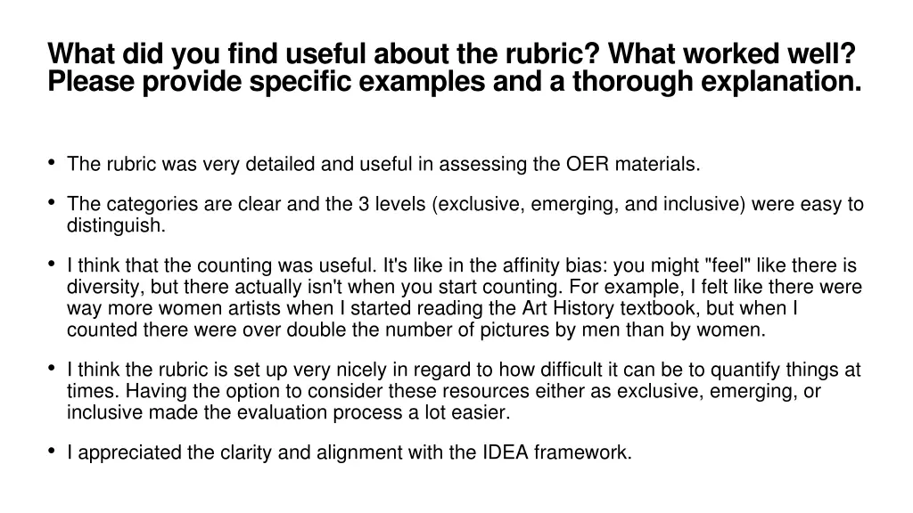 what did you find useful about the rubric what