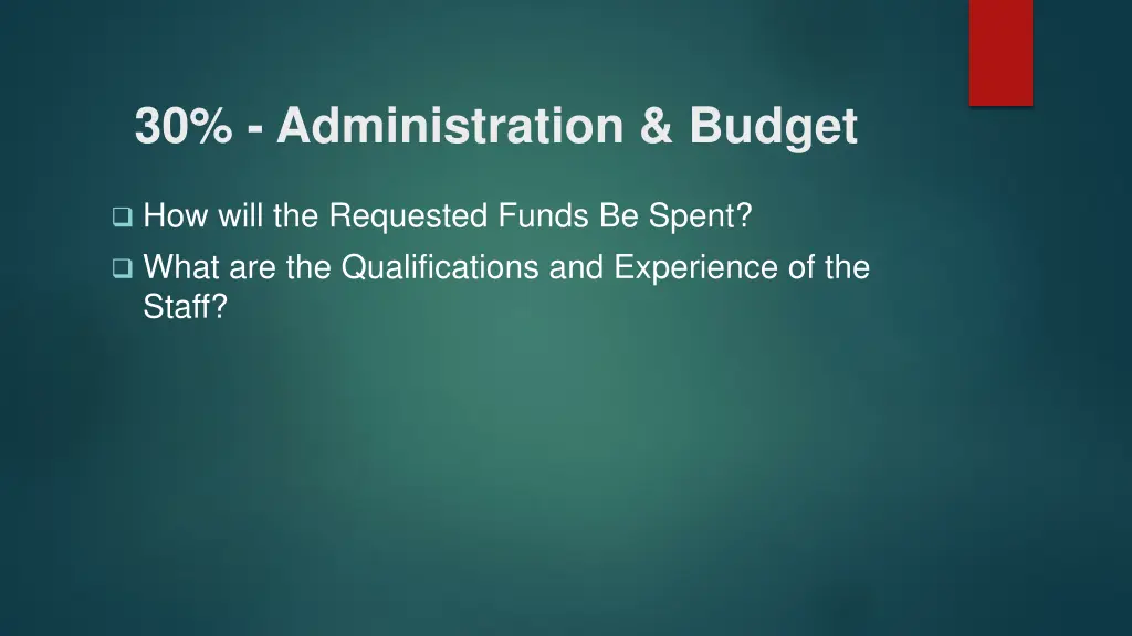 30 administration budget
