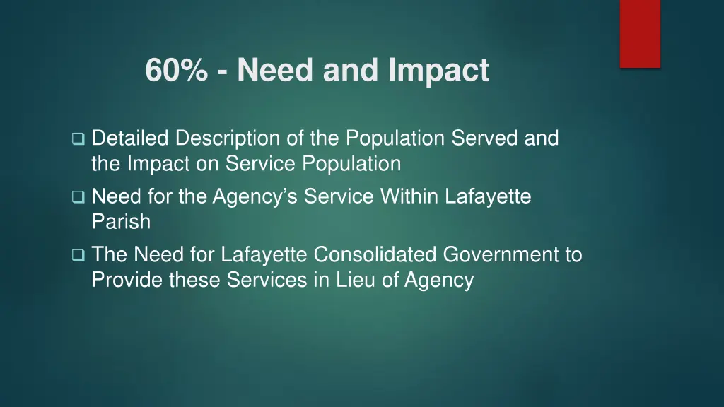 60 need and impact