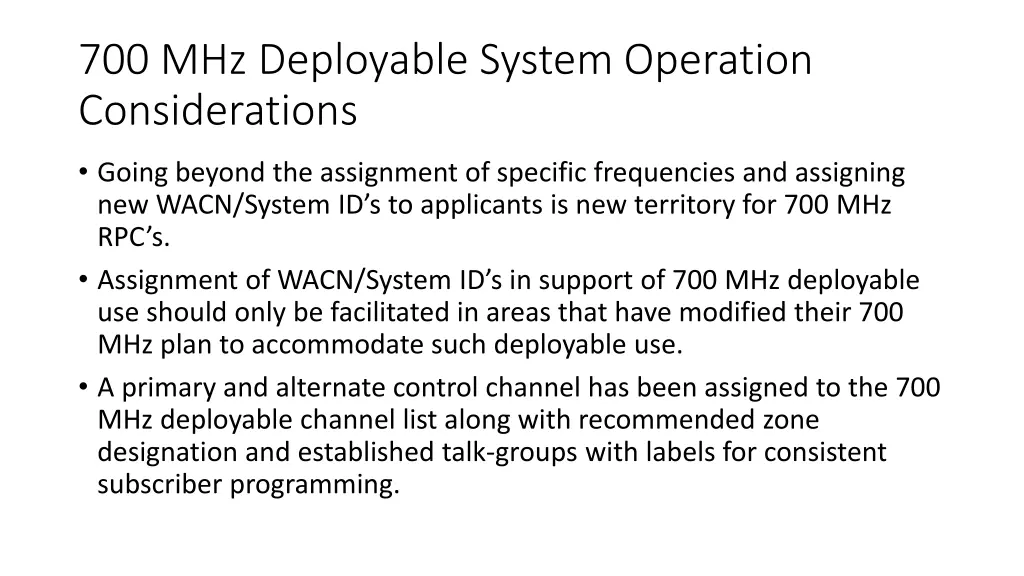 700 mhz deployable system operation considerations 1