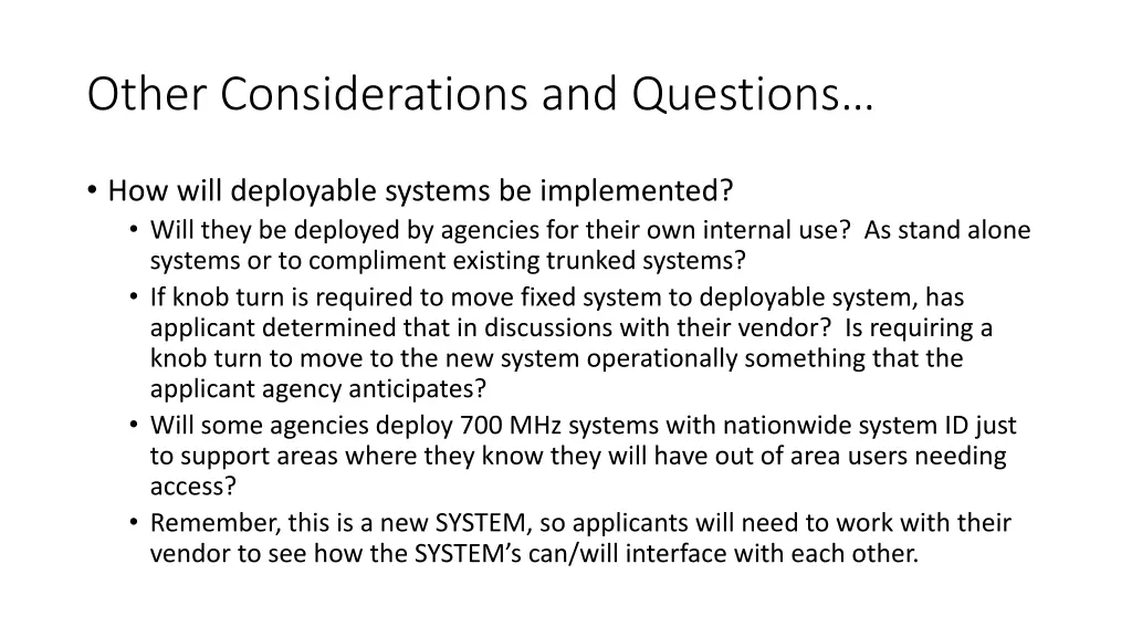 other considerations and questions 1