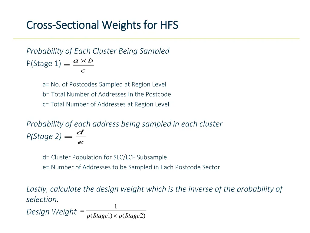 cross cross sectional weights for hfs sectional 1
