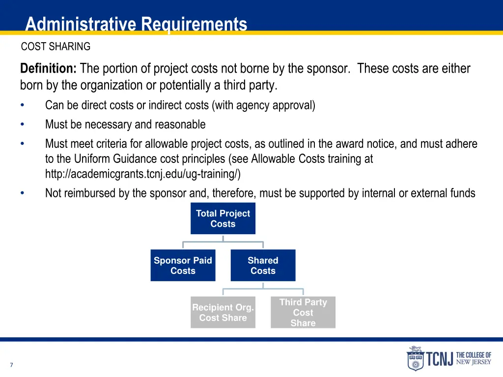 administrative requirements cost sharing
