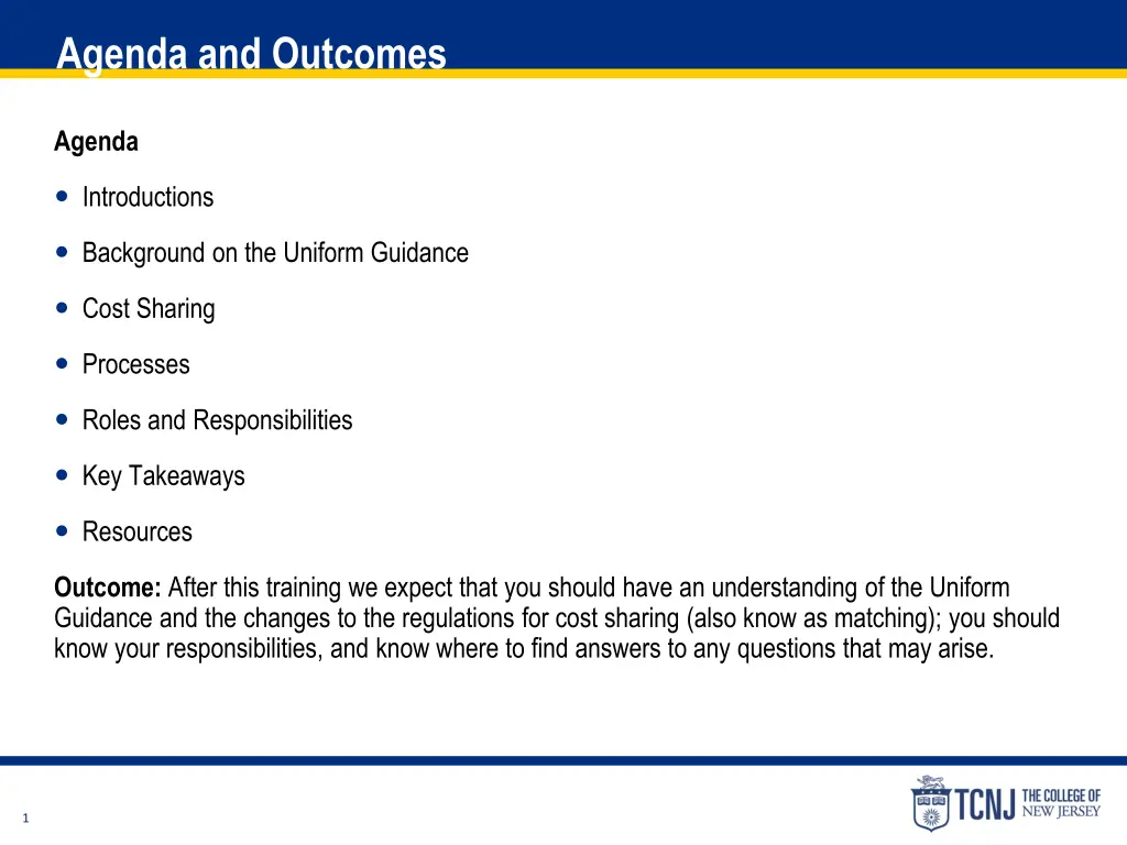 agenda and outcomes