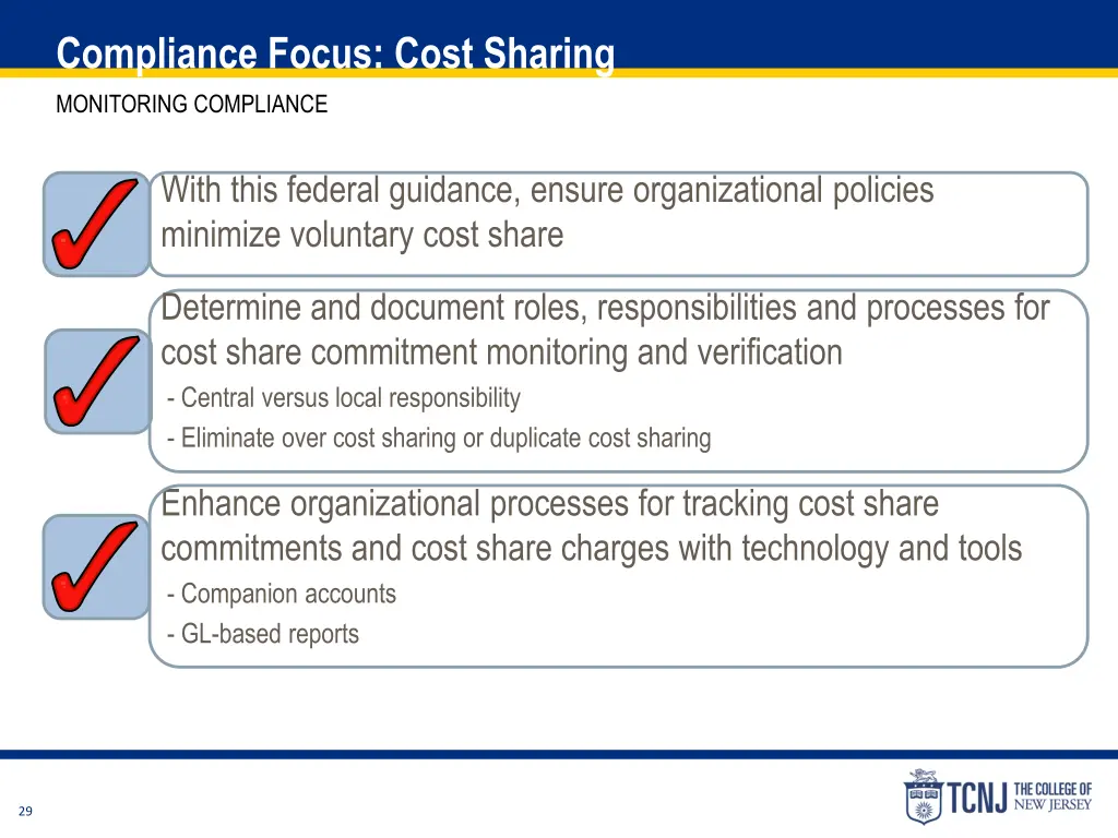 compliance focus cost sharing monitoring
