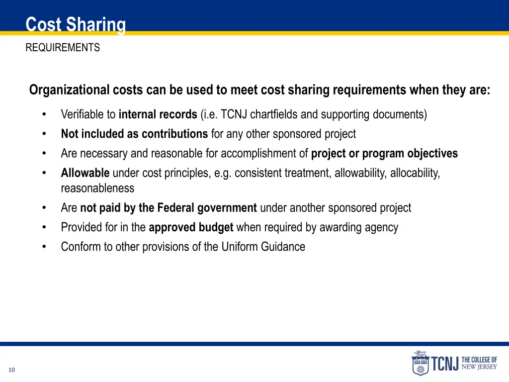 cost sharing requirements
