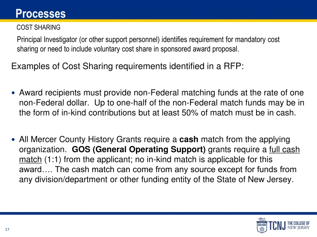 processes cost sharing principal investigator