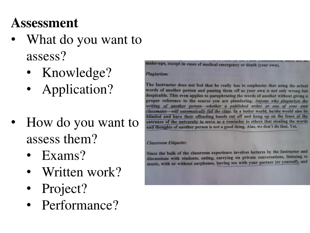 assessment what do you want to assess knowledge