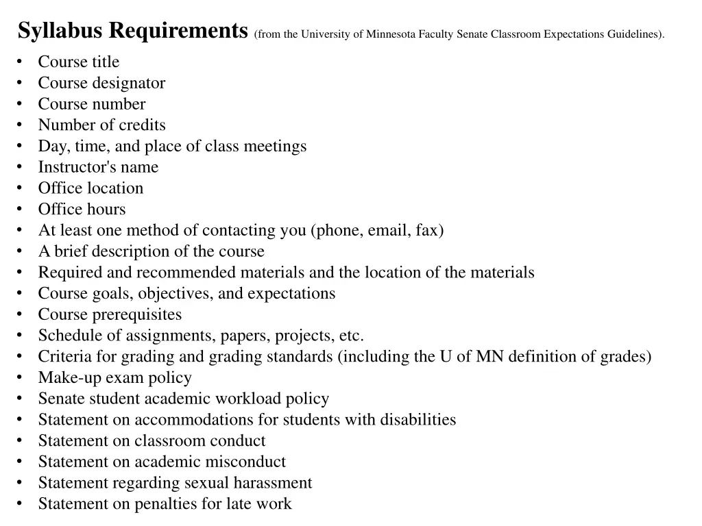 syllabus requirements from the university