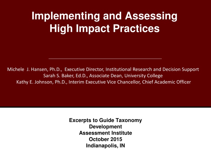 implementing and assessing high impact practices