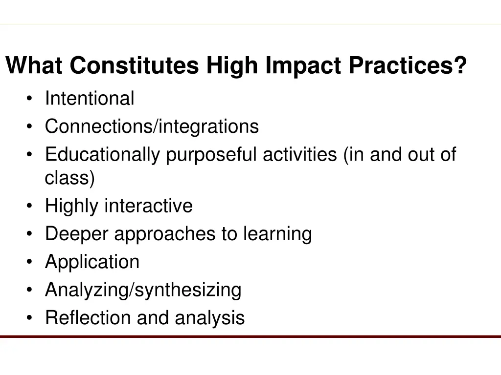 what constitutes high impact practices