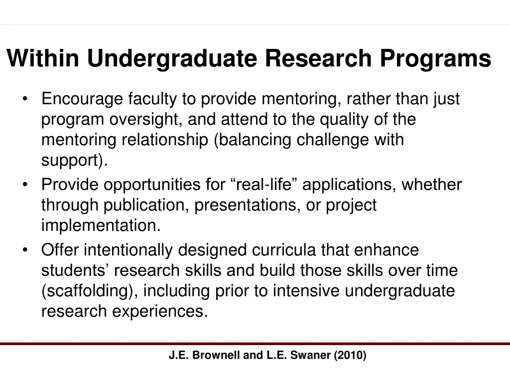 within undergraduate research programs
