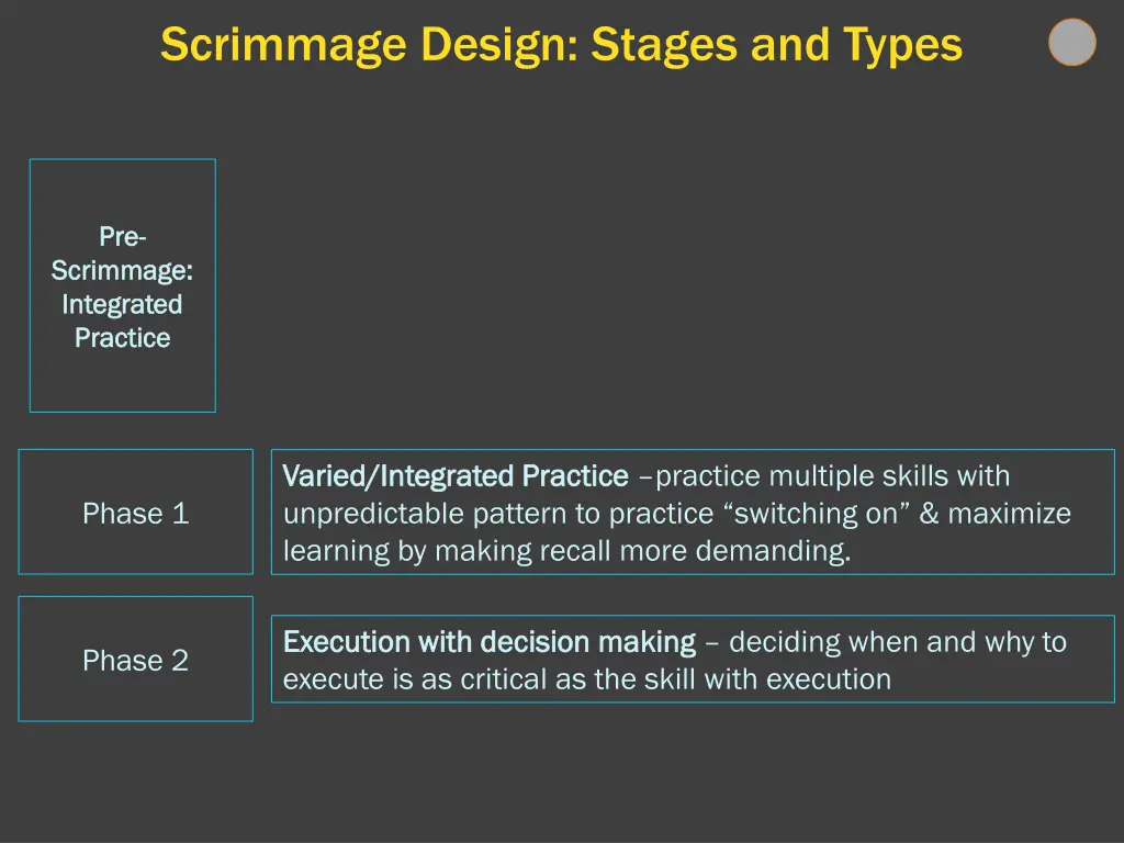 scrimmage design stages and types