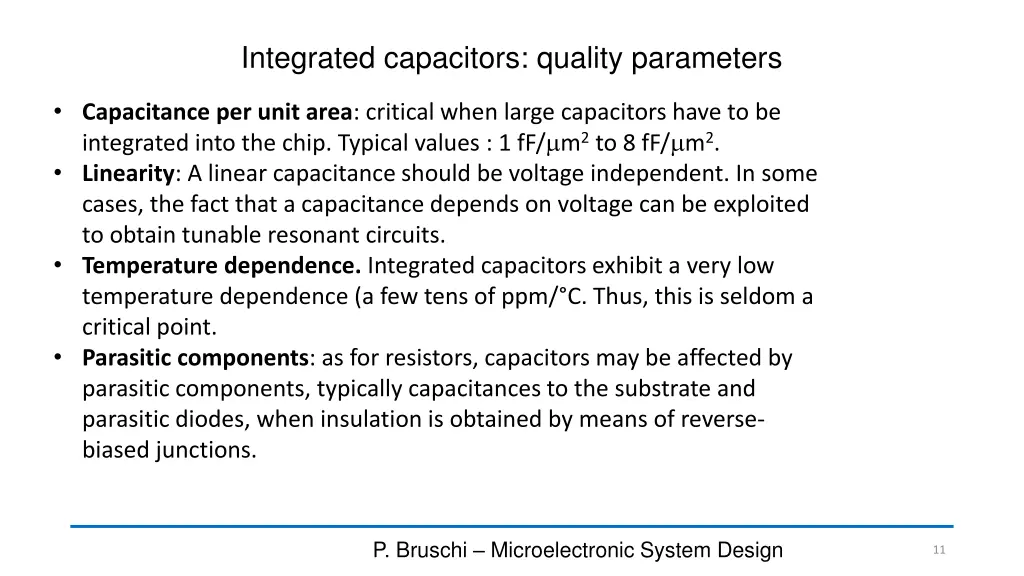 integrated capacitors quality parameters