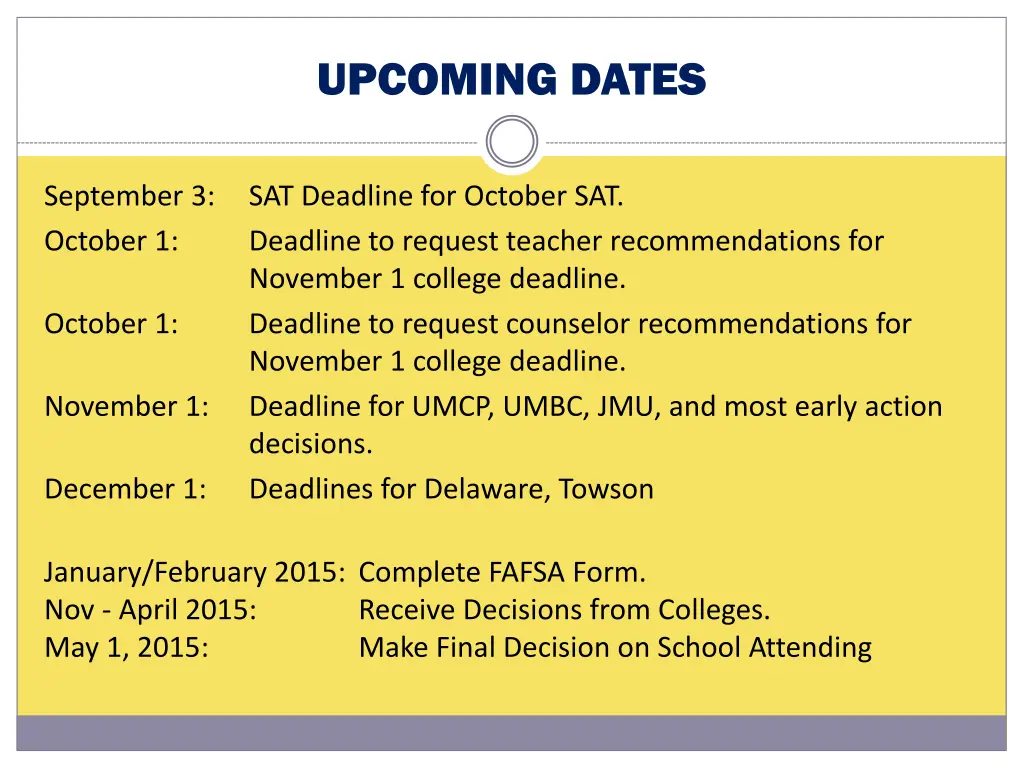 upcoming dates