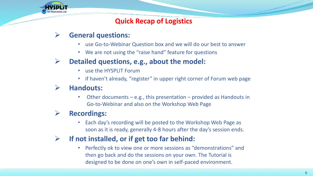 quick recap of logistics