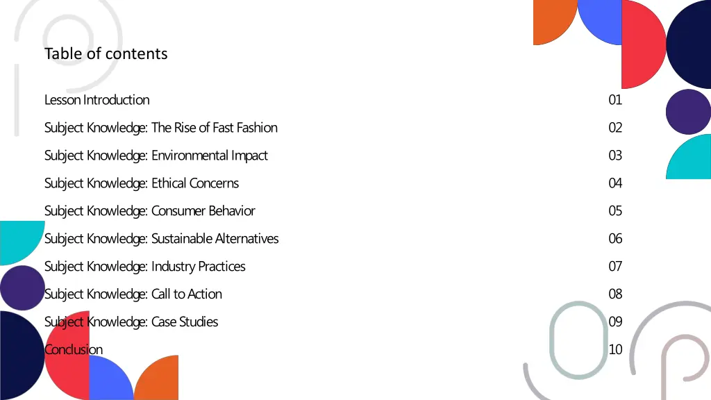 table of contents