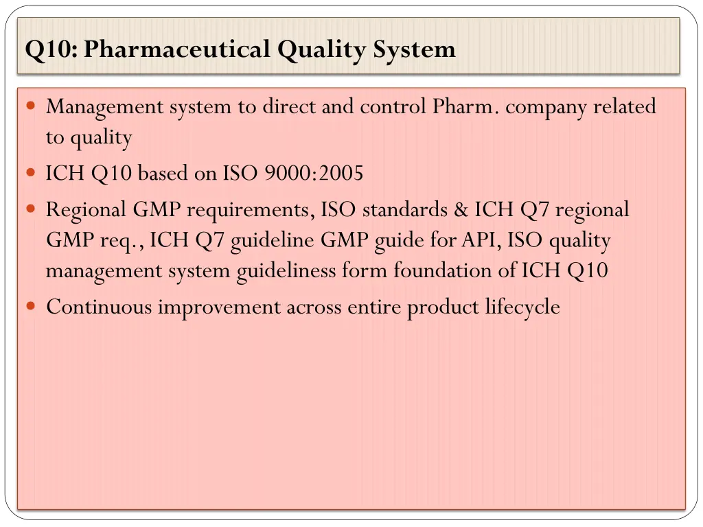 q10 pharmaceutical quality system