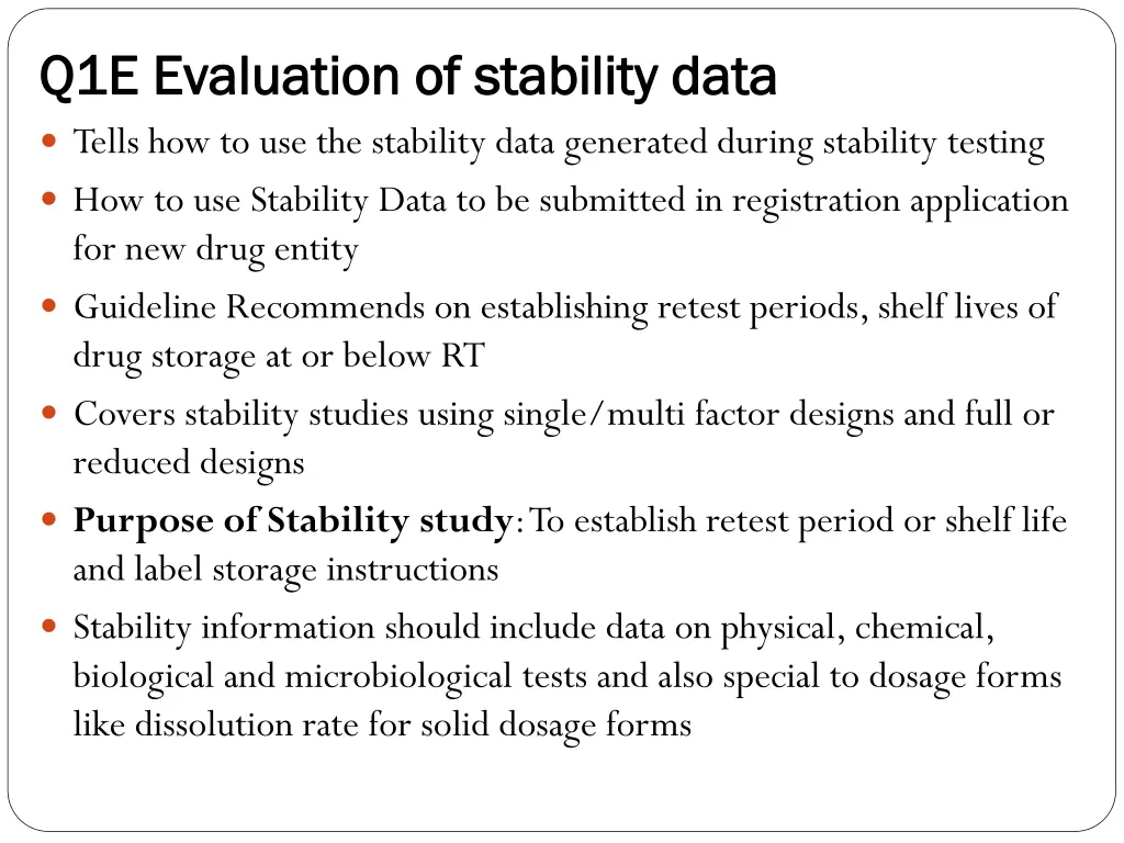 q1e evaluation of stability data q1e evaluation